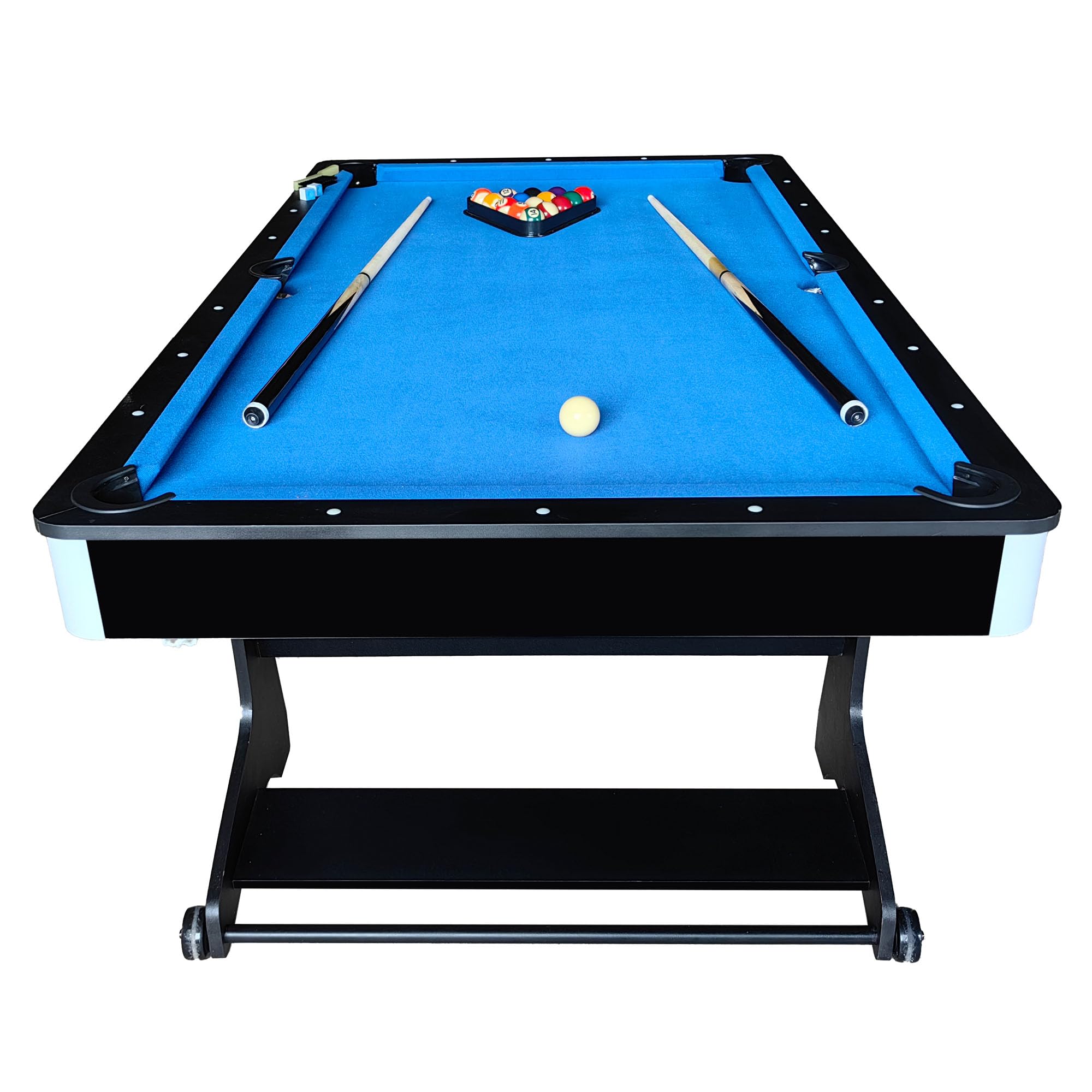 VIAVITO PT100X Folding Pool Billiards Table with Accessories, Space Saving Steady Portable Family Leisure Game Table Set for Kids & Adults w/Cues, Balls, Chalk, Triangle & Brush