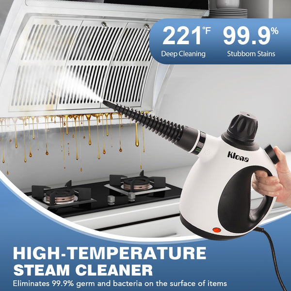 Klona Portable Steam Cleaner, Hand Held steamers for cleaning house, Home Multi Purpose - 10-Piece Accessory Kit for Sofa, Carpets, Upholstery