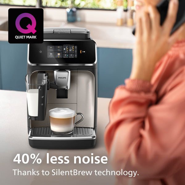 PHILIPS 5400 Series Bean to Cup Coffee Machine – 12 Coffee Varieties, LatteGo Milk Frother, Fastest-to-Clean, Ceramic Grinder, Fully Automatic Espresso & Cappuccino maker – Black, Silver (EP5446/70)