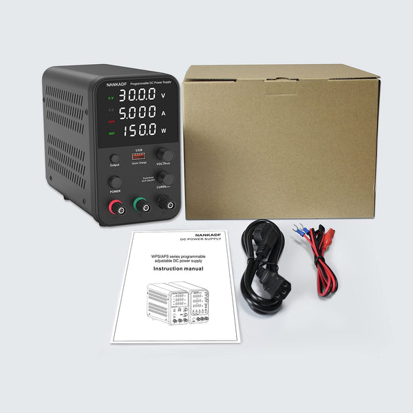 DC power supply (0-30V,0-10A) adjustable, switching power supplies, mini high precision 4-digit display with USB fast charging interface, variable lab bench power supply, output button/encoder knob