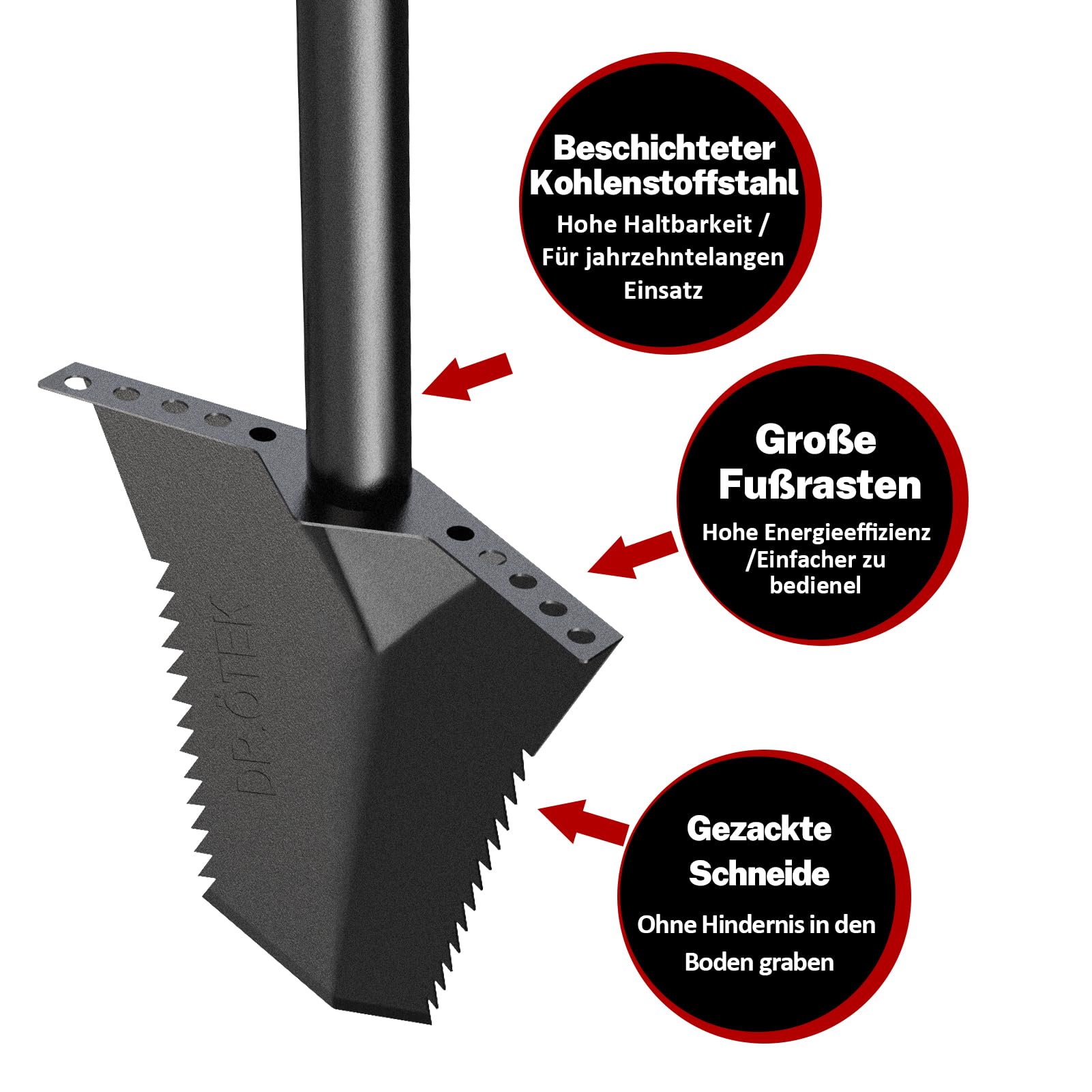 DR.?TEK Spade Shovel, Heavy Duty Garden Digging Shovel, T Handle, Root Cutter with Long Short Handle, Garden Tools for Metal Detecting,