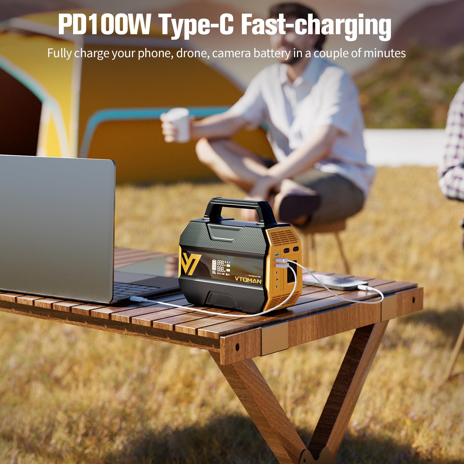 VTOMAN FlashSpeed 300 Portable Power Station Up to 600W Output, 230Wh Solar Generator with LiFePO4 Battery, Fast Charging 100W USB-C, 3000 Cycles, 6 Outlets for Home, Camping, RV, Fishing