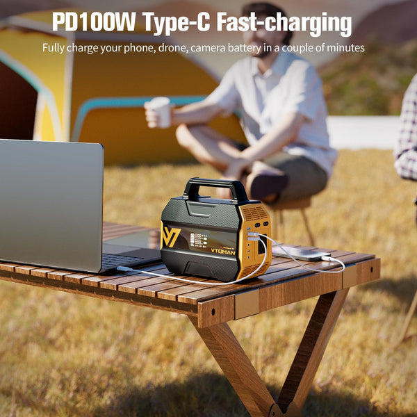 VTOMAN FlashSpeed 300 Portable Power Station Up to 600W Output, 230Wh Solar Generator with LiFePO4 Battery, Fast Charging 100W USB-C, 3000 Cycles, 6 Outlets for Home, Camping, RV, Fishing