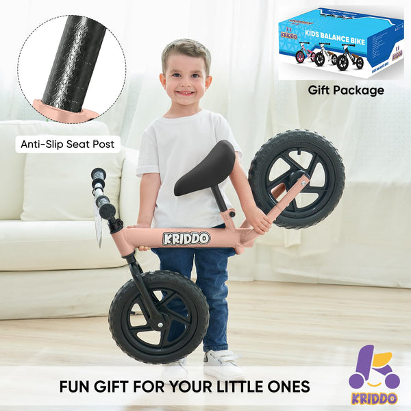 KRIDDO Toddler Balance Bike 2 Year Old, Age 18 Months to 5 Years Old, 12 Inch Push Bicycle with Customize Plate (3 Sets of Stickers Included), Gift Bike for 2-3 Boys Girls, Blue