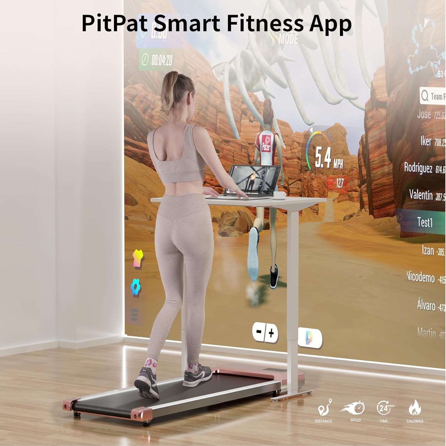 Superun Walking Pad Raceable 2.5HP APP Control Under Desk Treadmill 136KG Capacity Portable Walking Machine for Home with Training Courses and Multi-Runner Races