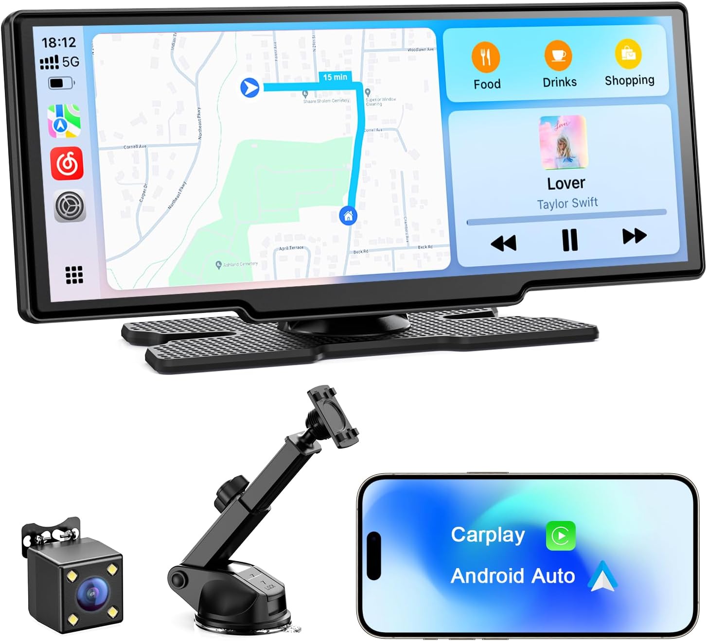 Avylet 8.1" Wireless Car Stereo for Apple Carplay & Android Auto, Portable Carplay Screen for Car, Reversing Backup Camera, OTA Upgrade, GPS Navigation/Voice Control/Mirror Link/Bluetooth/AUX/FM