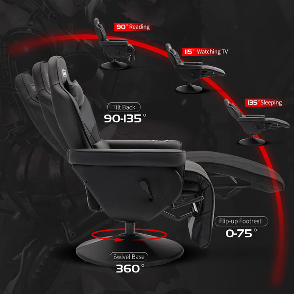 S*MAX Gaming Chair Recliner Height Adjustable Ergonomic Higher Back and Wider Lumbar Support Swivel PU Leather Gaming Chair with Footrest Cup Holder Gamer Chairs for Adults Black X Large