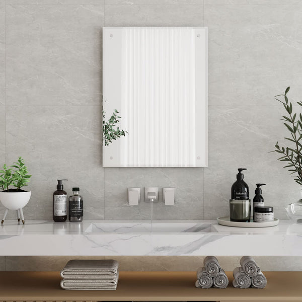 Dripex 60 x 45cm Frameless Rectangle Mirror, Wall Mounted Bathroom Mirror with Bevelled Edge & Pre-Drilled Holes, Horizontal or Vertical Hanging for