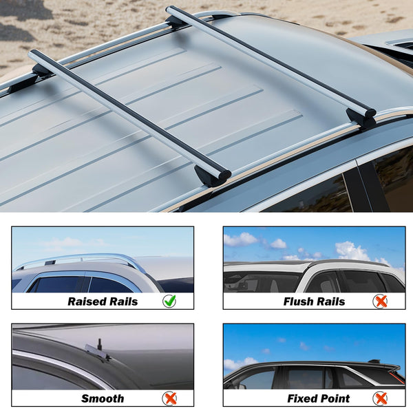 COWVIE 135cm Roof Rack Cross Bars, Adjustable Aluminum Roof Bars, Fits Most Existing Raised Side Rails with Gap - White