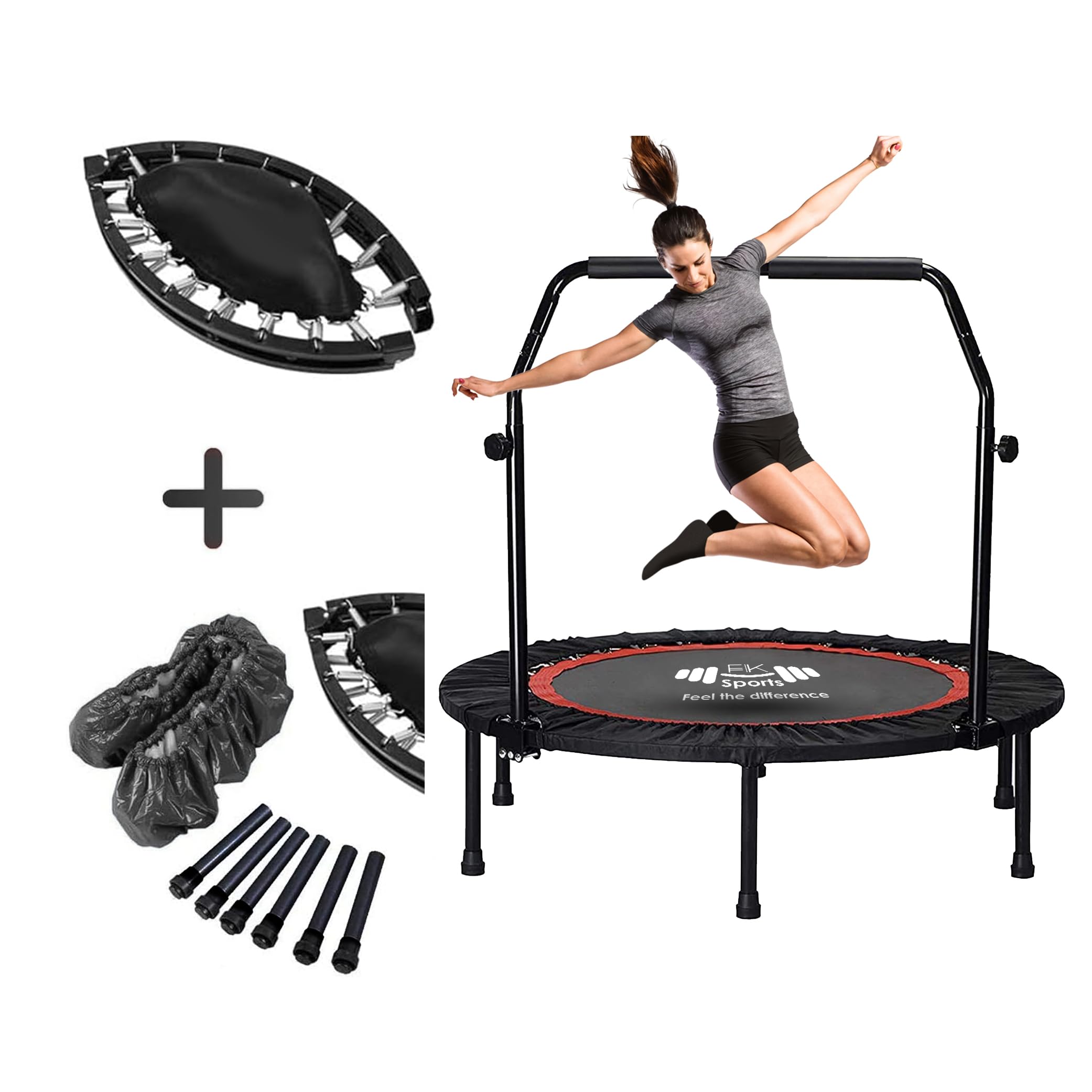 FK Sports Foldable Fitness Rebounder Trampolines, 48" and 40" Foldable Mini Trampoline with U Bar Handle, Round Mini Fitness Trampoline a indoor