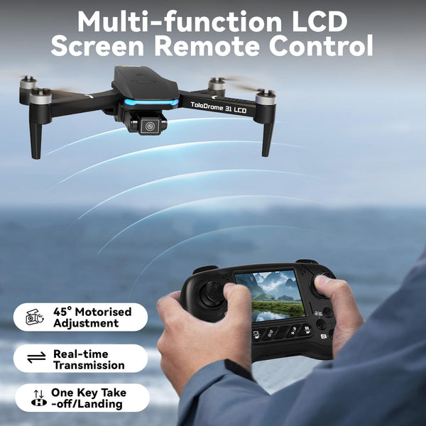 Toladrone TD31LCD Drone with LCD Screen, Digital Image Transmission, Drone with Camera Brushless Motor Drones for Beginners, Foldable RC Quadcopter for Adults