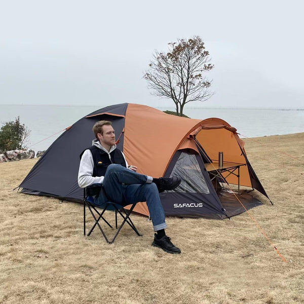 SAFACUS 3-4 Person Dome Camping Tent, Double layer, Full Waterproof Holiday Family 3 to 4 Man Tent, Easy to Set Up for Outdoors Hiking Fishing Traveling Beach Vacation