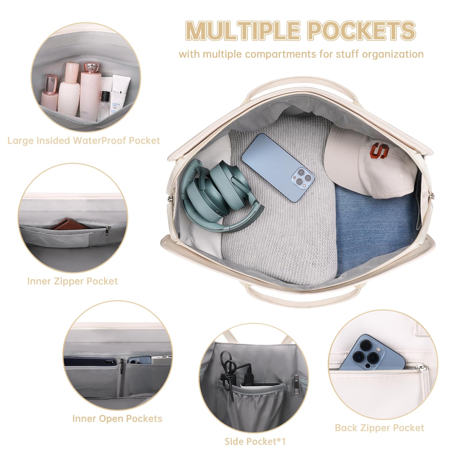 ETRONIK Weekend Overnight Bag for Women, Large Travel Duffle Bag with Shoe Compartment & Wet Pocket, Carry On Tote Bags Gym Duffel Bag with Toiletry Bags for Hospital 3 Pcs Set, Black