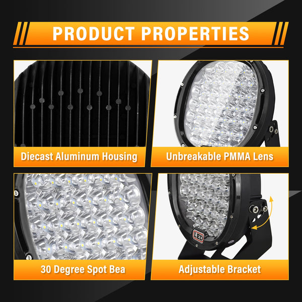 RIGIDON 2 Pcs Black Case Round Led Work Light, 9 inch 294W Spot Beam, 12V 24V Driving Lights Lamp Headlight for Car Off road Boat Truck 4x4 SUV ATV Tractors Excavator, 6000K White, Fog Lamp