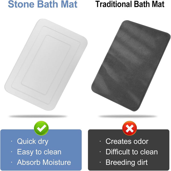HUMIGA 2 Pack Stone Bath Mat, Diatomaceous Earth Shower Mat, Non-Slip Super Absorbent Quick Drying Bathroom Kitchen Floor Mat (White, 24x15)