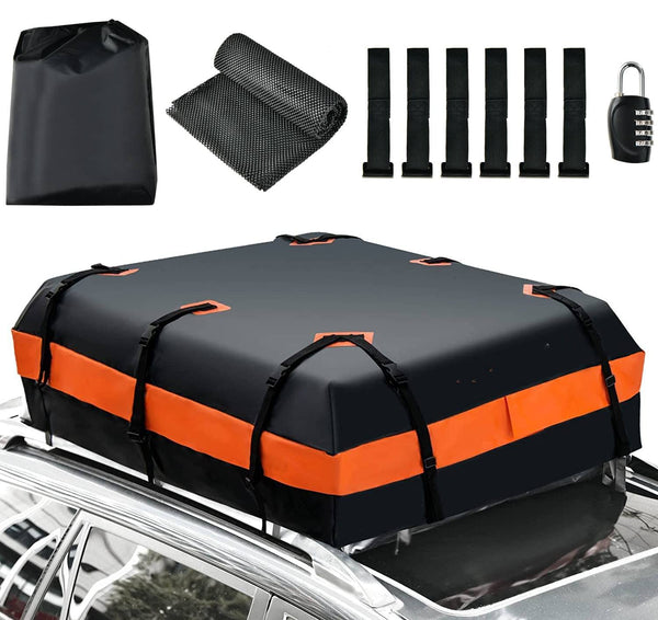 COSTWAY 15/21 Cubic Feet Car Roof Bag, 100% Waterproof Roofing Cargo Carrier with Anti-Slip Mat, Combination Lock & Straps, Rooftop Luggage Storage Box (Black, 21 Cubic Ft/600L)