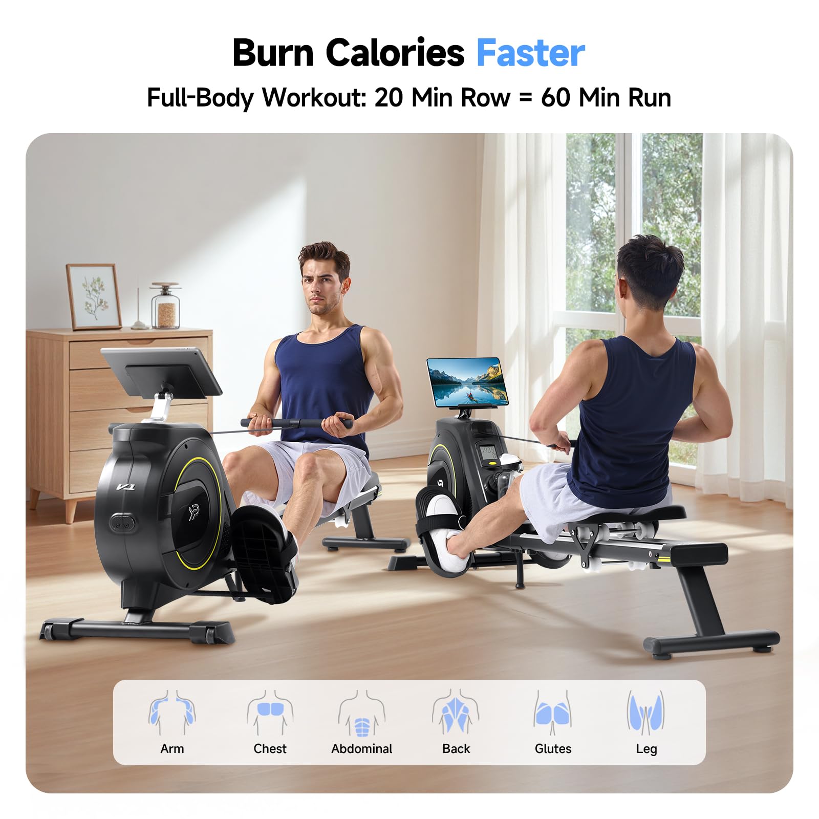 YPOO Rowing Machines for Home Gym, Foldable Magnetic Rower with 16-Level Silent Resistance, Compact Folding Design 350 LB Capacity, Full-Body Workout Machine for Cardio & Strength, APP Connected