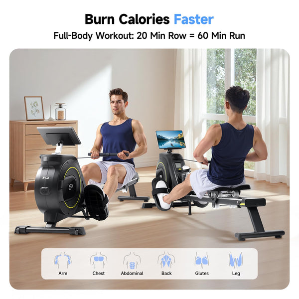 YPOO Rowing Machines for Home Gym, Foldable Magnetic Rower with 16-Level Silent Resistance, Compact Folding Design 350 LB Capacity, Full-Body Workout Machine for Cardio & Strength, APP Connected