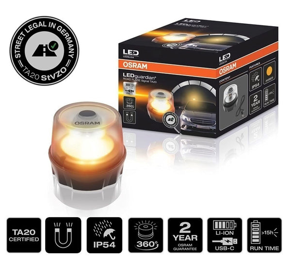 OSRAM LEDSL102 Ledguardian Road Flare Sign V16 Emergency Light for Cars, Breakdown Light, Car Emergency Beacon, Round Safety Warning Light for Vehicles and Motorcycles