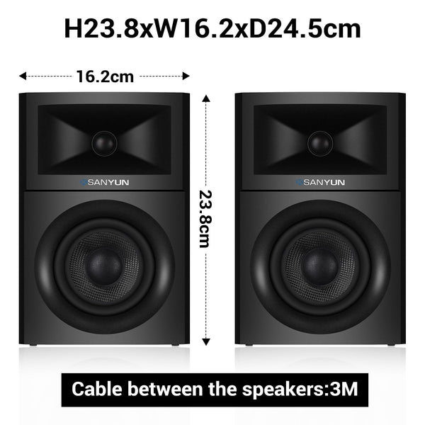 Sanyun SW203 4.0 Computer Speakers - 60W 4-Way DSP Control 3D Immersive Sound - 3" Carbon Fiber Woofer & 20mm Silk Dome Tweeter - 24bit DAC USB/Bluetooth 5.4/AUX - Studio-Grade Audio (Pair, Black)