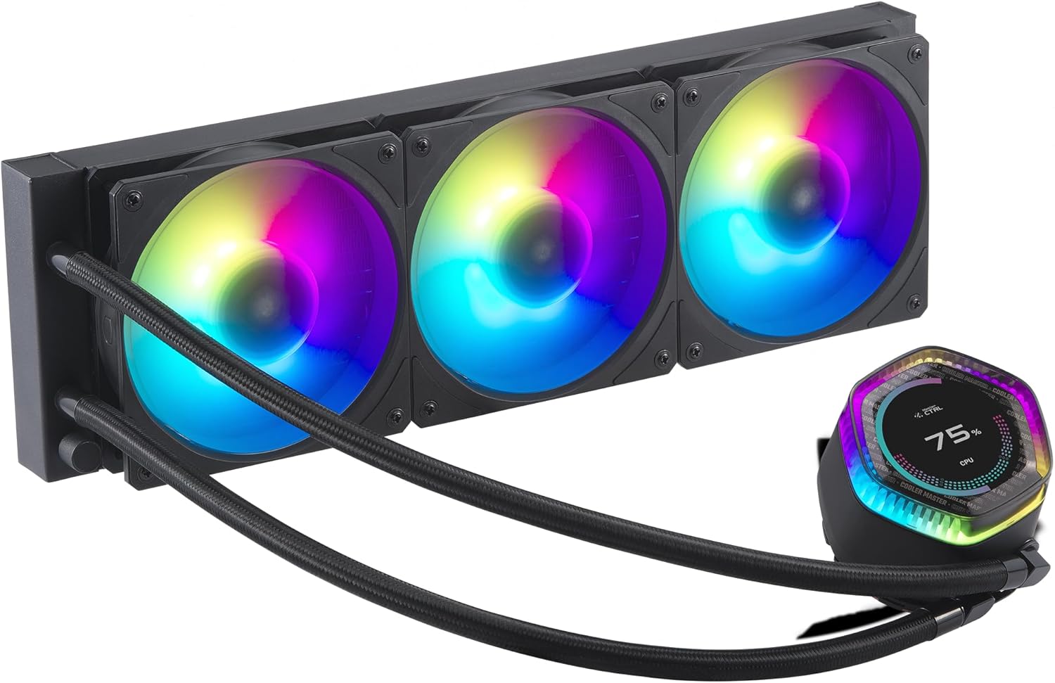 Cooler Master MasterLiquid 360 Ion CPU Liquid Cooler - 2.1" LCD Display, AIO Water Cooling System, Gen X Dual-Chamber Pump, Mobius 120P ARGB Fans, Addressable Gen 2 RGB, LGA1700 & AM5 Brackets