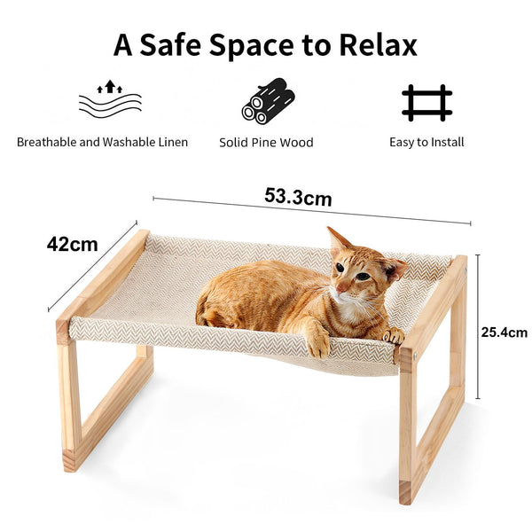 FUKUMARU Dog Bed, Large Breathable Cat Bed, Wooden Cat Hammock for Outdoor, 53 X 42 cm Elevated Pet Furniture Suitable for Kitty, Puppy, Rabbit, Bunny
