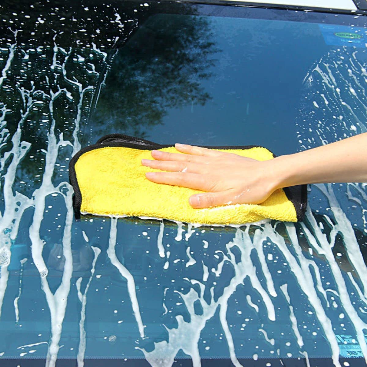 VAIYNWOM Set of 6 Car Cleaning Microfibre Cloths, Absorbent Microfibre Towel Polishing Cloth Gentle on Paint, Lint-Free for Household and Cleaning Car Motorcycle, 30x40cm (Yellow & Gray)