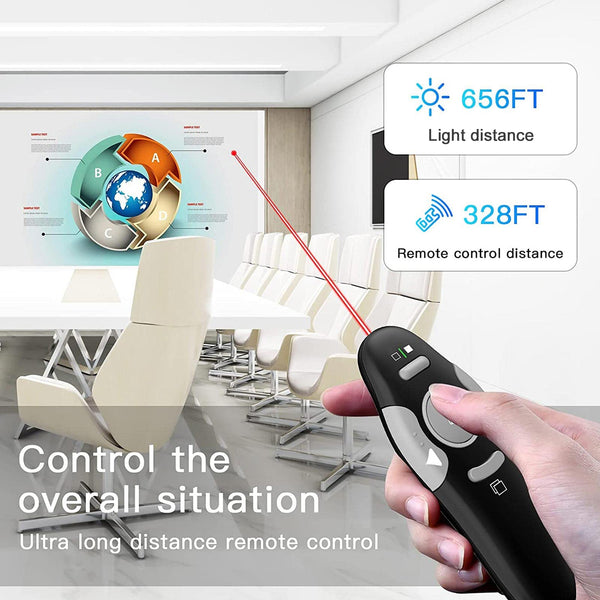 QUI Presentation Clicker Pointer, 328FT Wireless Presenter Remote PPT PowerPoint Clicker, 2.4GHz Presentation Pointer Slide Advancer for Mac, Laptop (Green Function Indicator Light)