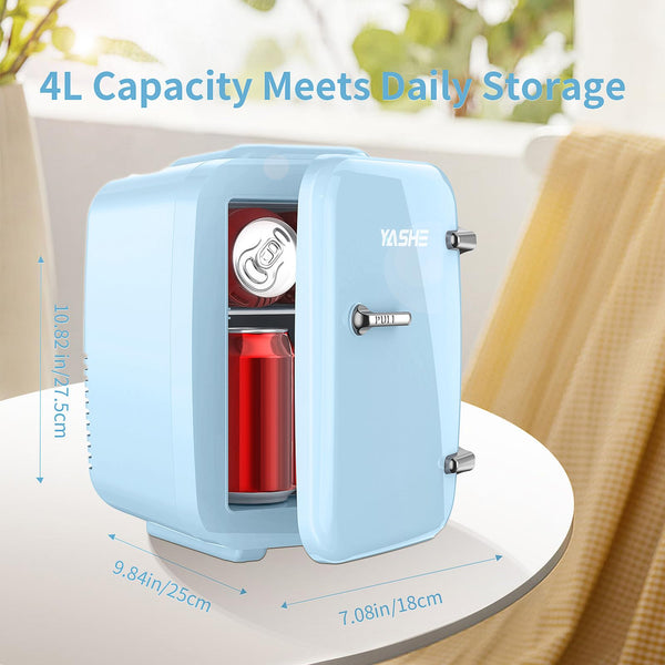 YASHE Mini Fridge for Bedroom, 4 Liter/6 Cans Small Fridge, AC/DC Thermoelectric Cooler and Warmer Mini Fridge for Drink Office Dorm Car, Blue