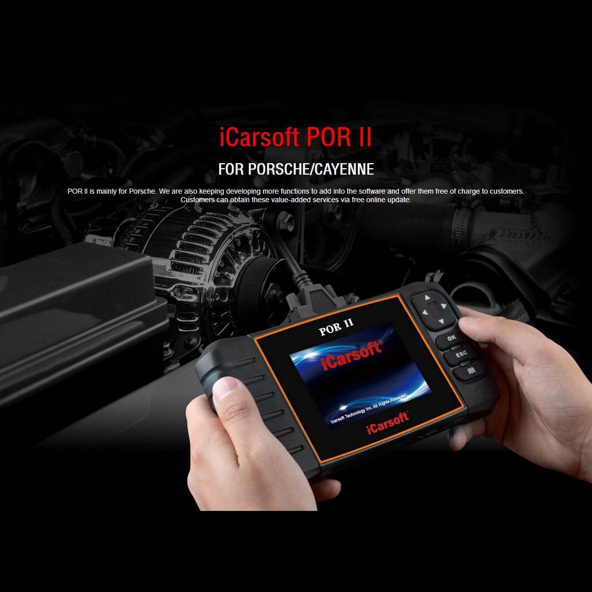iCarsoft POR-II Porsche OBD-II Scanner Tool Multi-systems ABS SRS (POR II) Black
