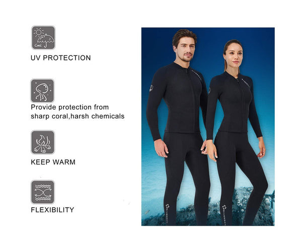 EUPTE 2mm Wetsuits Women/Men Long Sleeve Jacket UPF50+ UV Protection Diving Skin Suit Top for Scuba Diving Snorkeling Surfing Swimming (women, M)