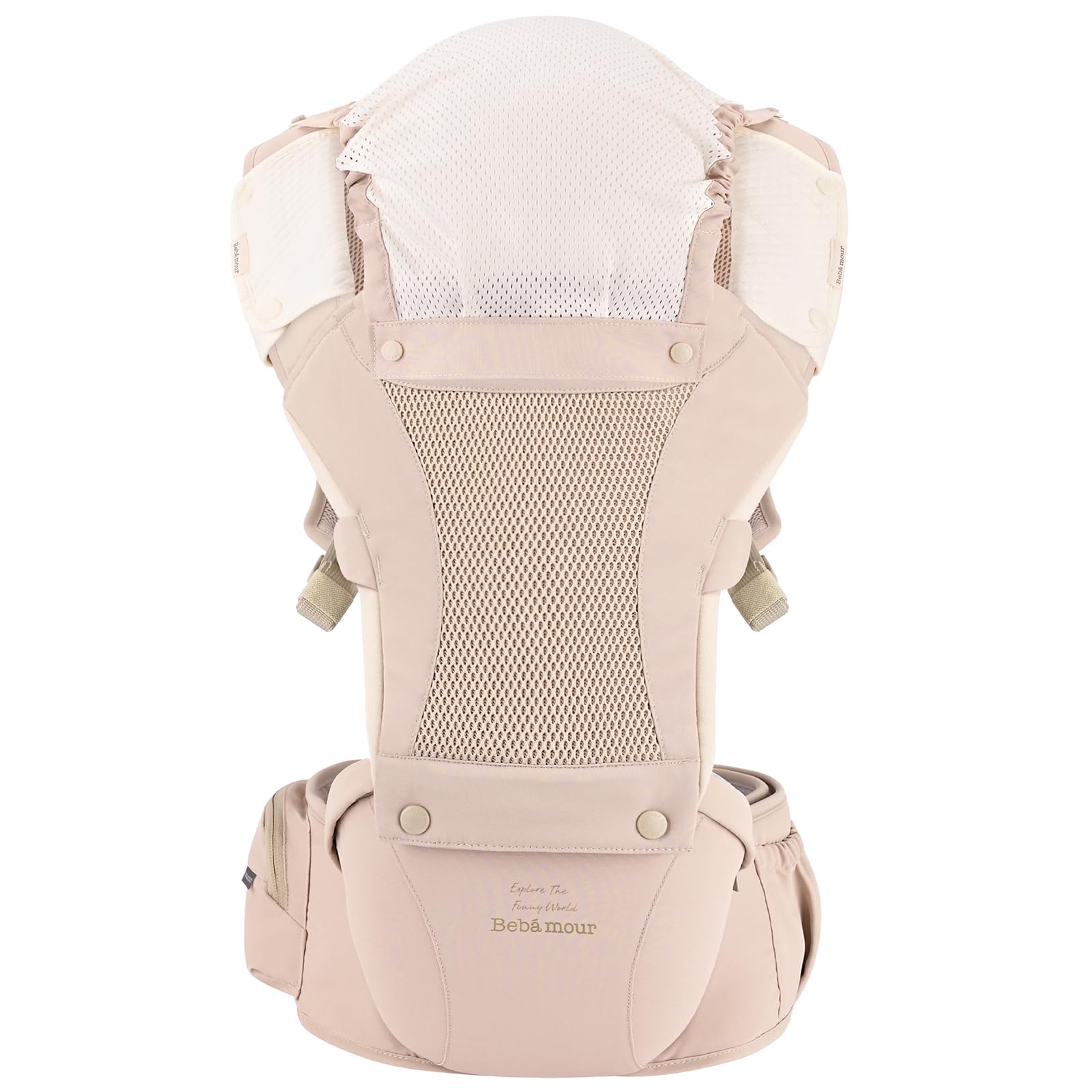 Bebamour Baby Carrier Newborn to Toddler Baby Carrier Hipseat 0-36Months with Head Hood, 3 PCS Teething Pads, Waist Extender, Grey