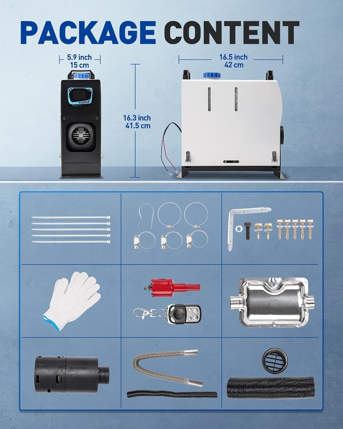 ShockFlo 12V 5KW Diesel Air Heater, All in One Parking Heater Kit with Remote Control, Silencer and LCD Display, Fast Heating, for RV Truck, Motorhomes, Boat, Bus, Car Trailer, Caravans