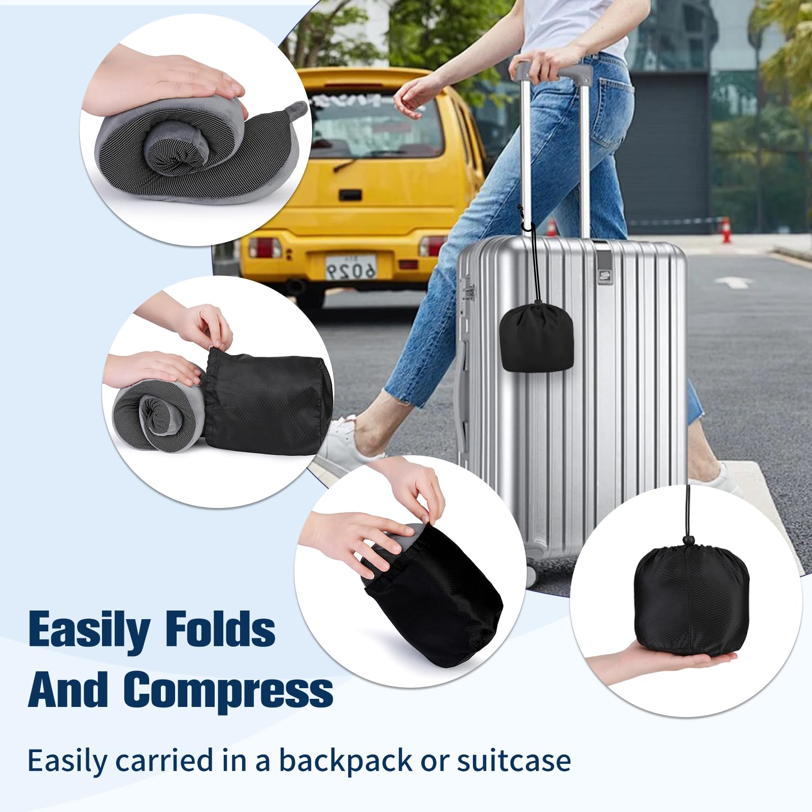 Cirorld Travel Pillow for Airplane, Neck Pillow for Travel, Memory Foam Travel Neck Pillow for Adults, Adjustable & Compact Flight Pillow, Ergonomic Neck Cushion, With Ear Plugs, Eye Mask, Carry Bag