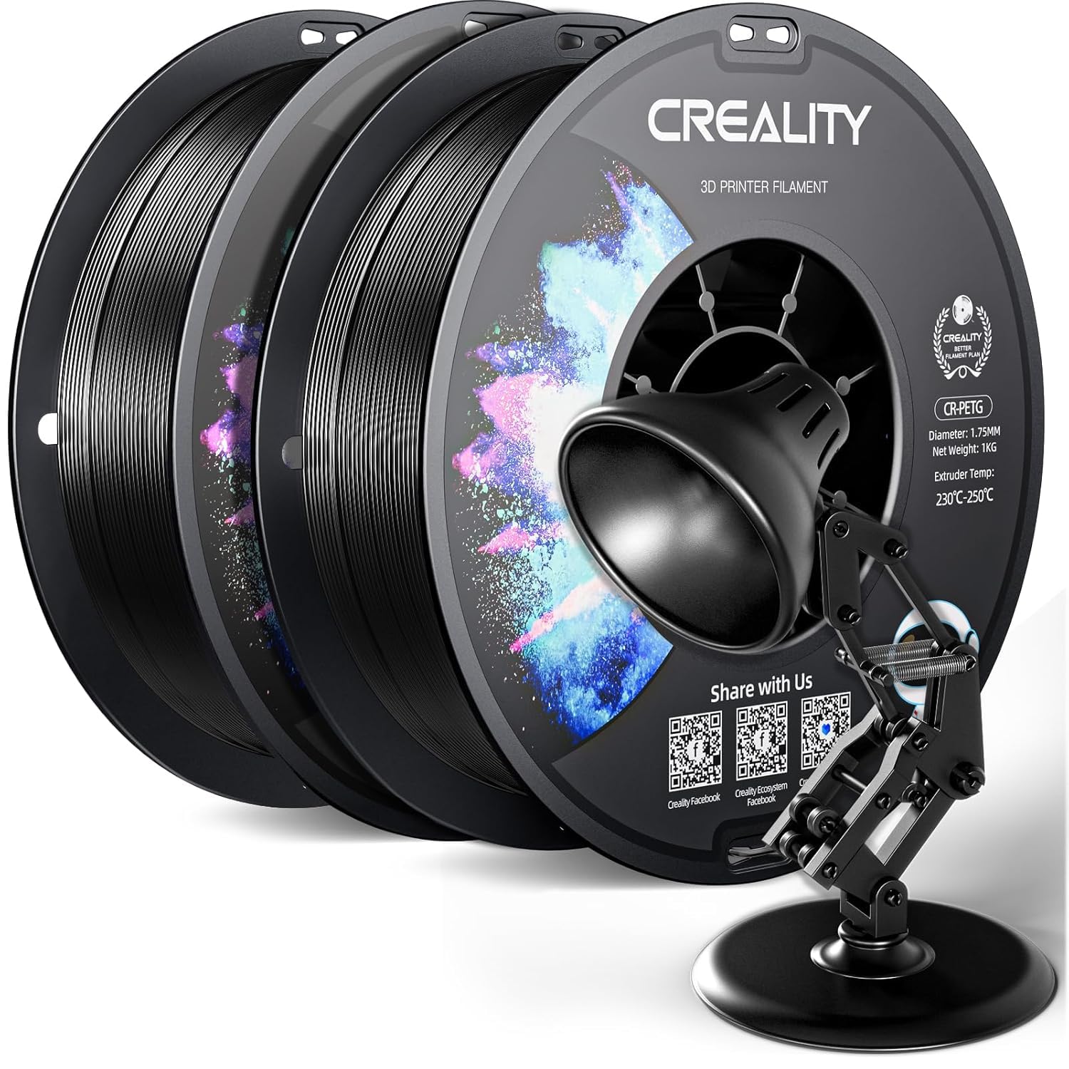 Creality CR-PETG PLA Filament 1.75mm 3D Printing Filament 4 KG, Excellent Toughness High Precision, Odorless Non-Toxic Moistureproof, 1kg(2.2lbs) Glossy for 3D Printer (Black+White+Red+Blue)*1KG