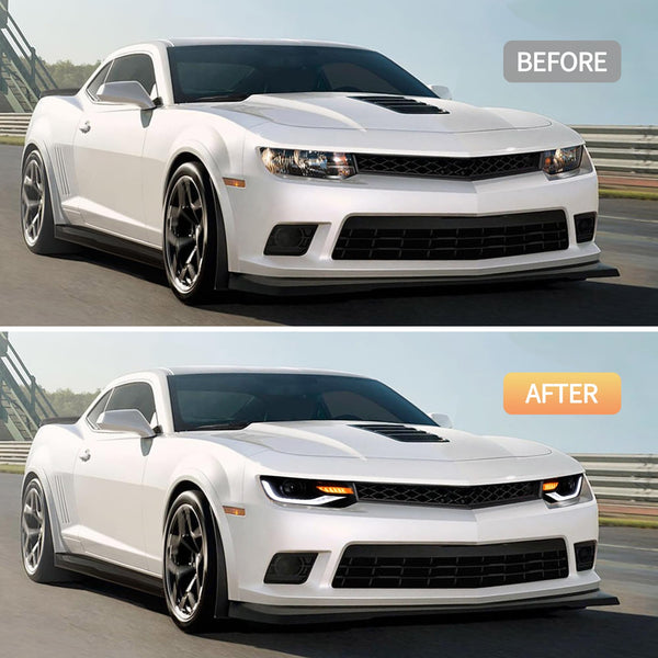 VLAND Motor Headlights compatible with 5th Gen Camaro LS, LT, SS, ZL1, Z/28 2014 2015, w/Sequential Turn signal, Driver & Passenger Side, not include bulbs