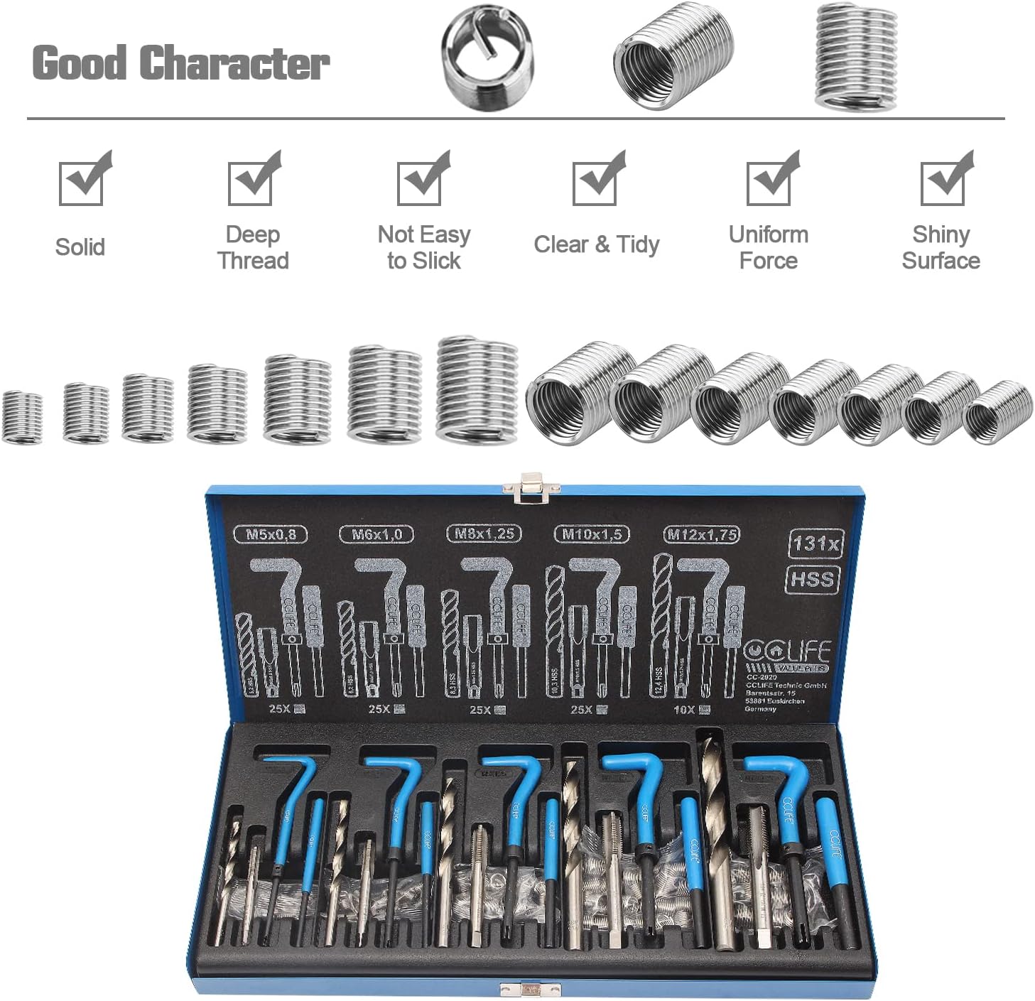 CCLIFE Helicoil Thread Repair Tool Kit M5 M6 M8 M10 M12