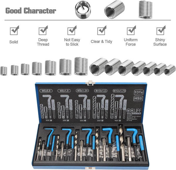 CCLIFE Helicoil Thread Repair Tool Kit M5 M6 M8 M10 M12