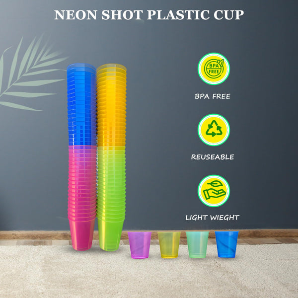1600 Plastic Shot Glasses, NEON 30ml - Shot Cups| Shots Vodka Jelly Sample Tasting Desserts, Weddings Birthdays Parties Christmas, Stag, Hen, Reusable