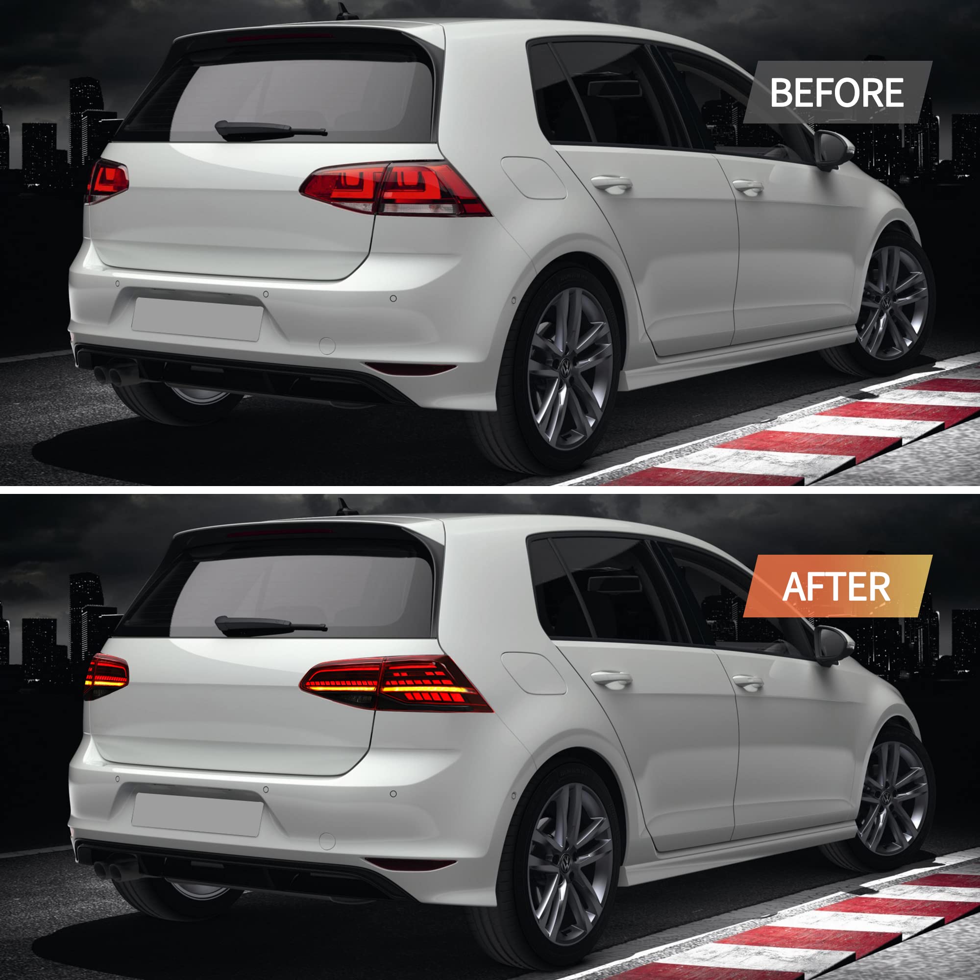 VLAND LED Rear Lights compatible with Golf MK7 Golf MK7.5 Hatchback 2012-2020 [Not fit MK7.5 GTI & R], w/Sequential indicator, Driver & Passenger Side - Red