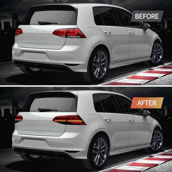 VLAND LED Rear Lights compatible with Golf MK7 Golf MK7.5 Hatchback 2012-2020 [Not fit MK7.5 GTI & R], w/Sequential indicator, Driver & Passenger Side - Red