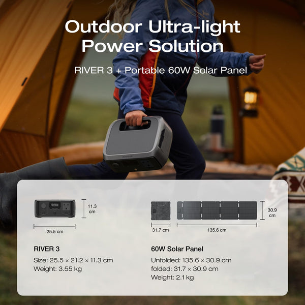 EF ECOFLOW RIVER 2 256Wh Portable Power Station with XT60 Cable, Solar Generator with LiFeP04, up to 600 W Power, Quick Charge in 1 Hour, Balcony Power for Camping/Emergency Power/Motorhomes/Home