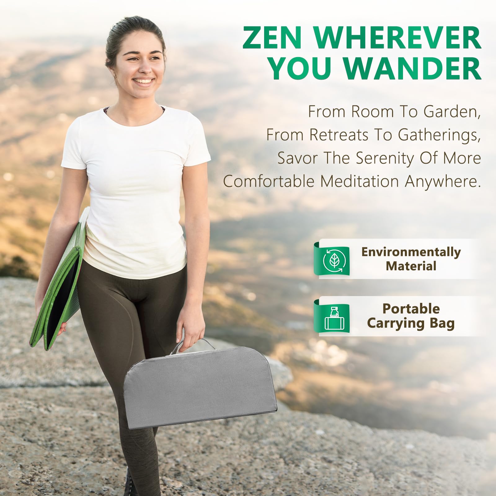 Hihealer Meditation Bench Foldable Bamboo Ergonomic Meditation Stool with Comfortable Cushion, Kneeling or Sitting Perfect for Meditation & Prayer,