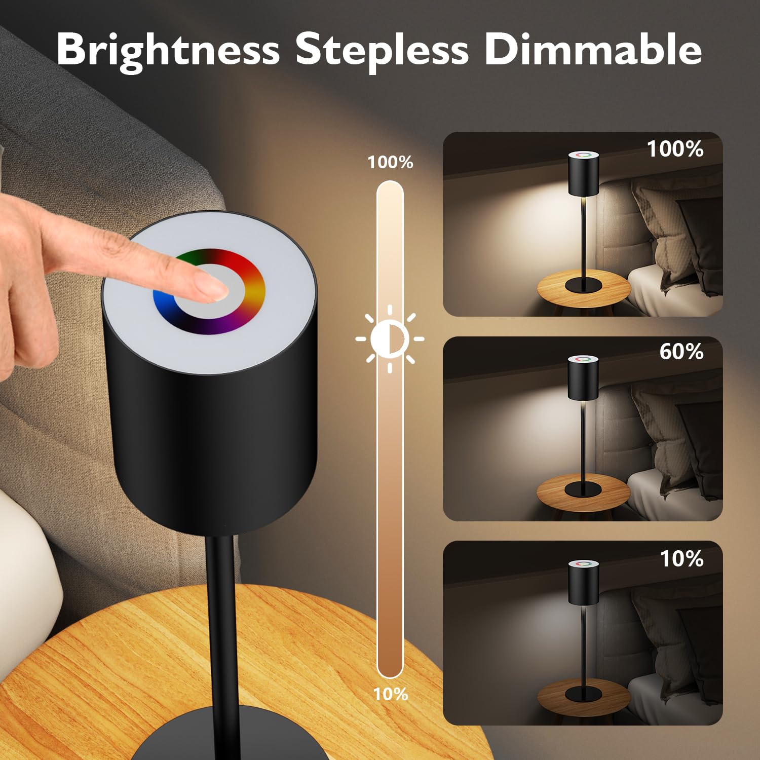 Aomeya Touch Control Table Lamp, 3-Way Dimmable Bedside Lamps Nightstand Lamps with Flaxen Fabric Shade for Bedroom Living Room,LED Bulb Included (Grey-1Pcs) (battery-1Pcs)