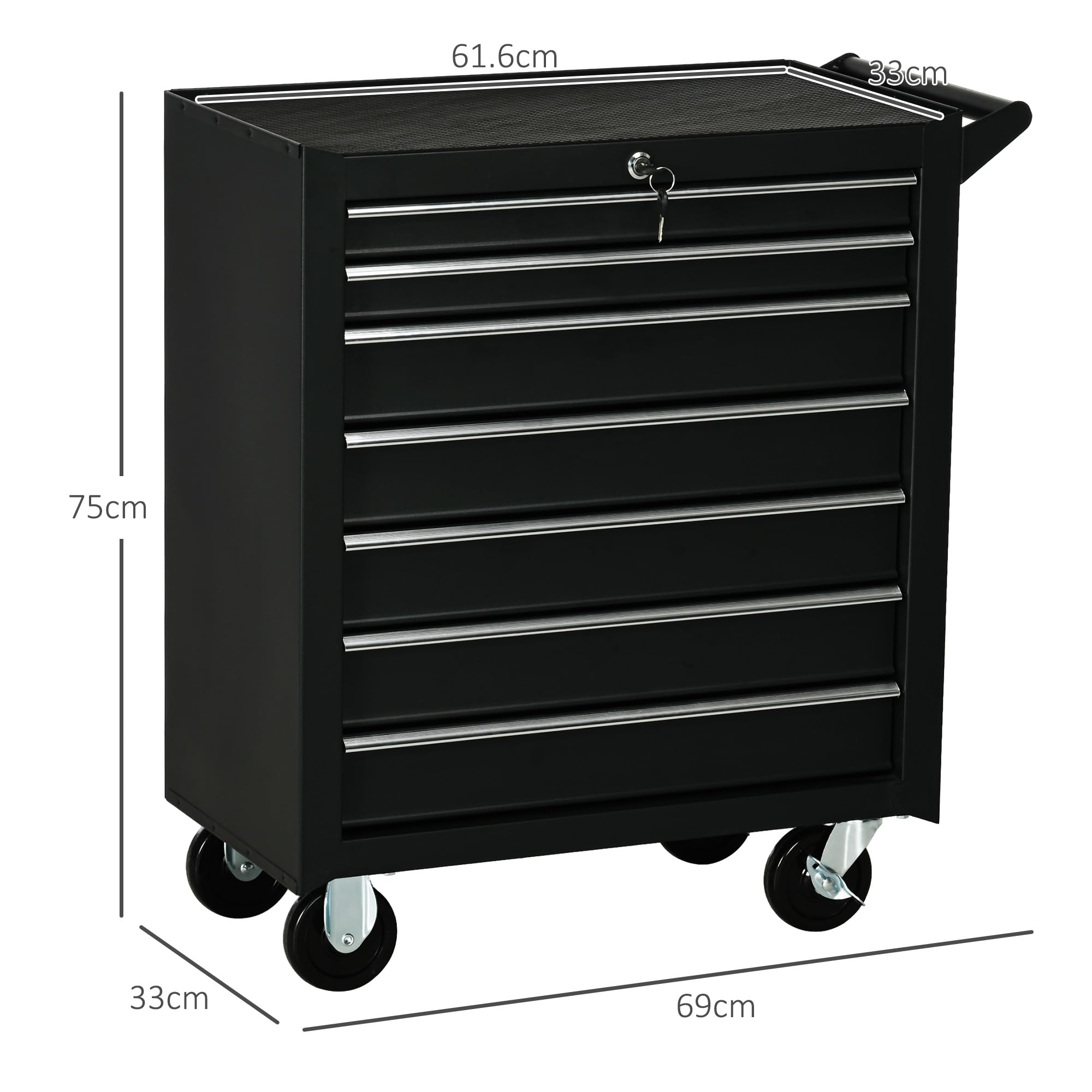 DURHAND 7-Drawer Rolling Tool Chest on Wheels, Lockable Tool Cabinet with Side Handle, Metal Tool Box Trolley for Garage, Workshop, Red