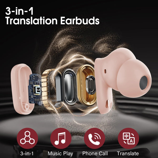 AI Language Translation Earbuds, 3-in-1 Bluetooth 5.4 Translator Headphones with 164 Real Time Languages, 40H Ear Buds with Mic and AI APP, 7 Translation Modes Ideal for Business Learning, Black