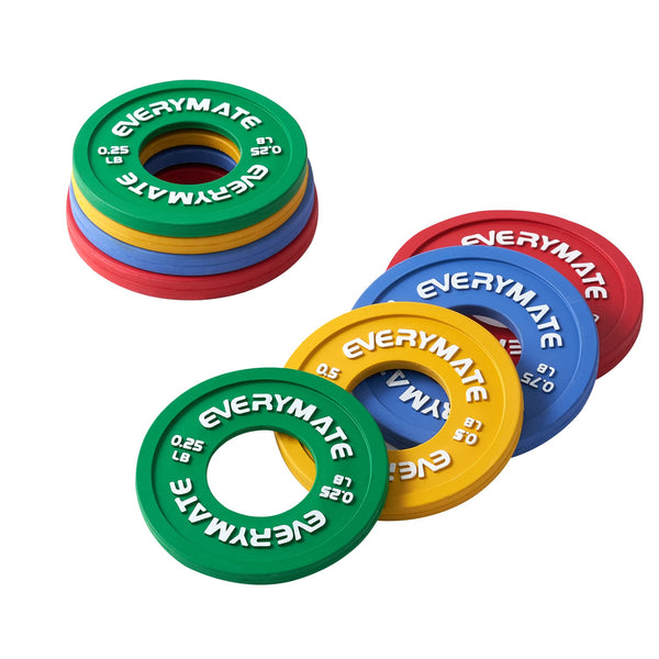 EVERYMATE Rubber Fractional Weight Plates Set Micro Weight Plate Pair of 0.25LB 0.5LB 0.75LB 1 LB for Olympic Barbells for Strength Training Micro