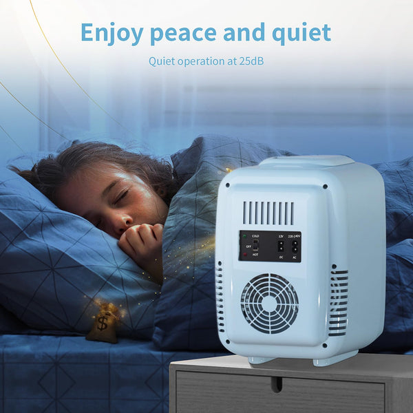 YASHE Mini Fridge for Bedroom, 4 Liter/6 Cans Small Fridge, AC/DC Thermoelectric Cooler and Warmer Mini Fridge for Drink Office Dorm Car, Blue