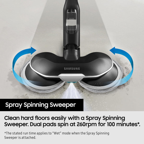 Samsung Jet 95 Pro 210W Cordless Stick Vacuum Cleaner with Pet Tool+ & spray spinning sweeper, Powerful cleaning, 60 mins Run time, Light weight design, VS20C9547TB/EU