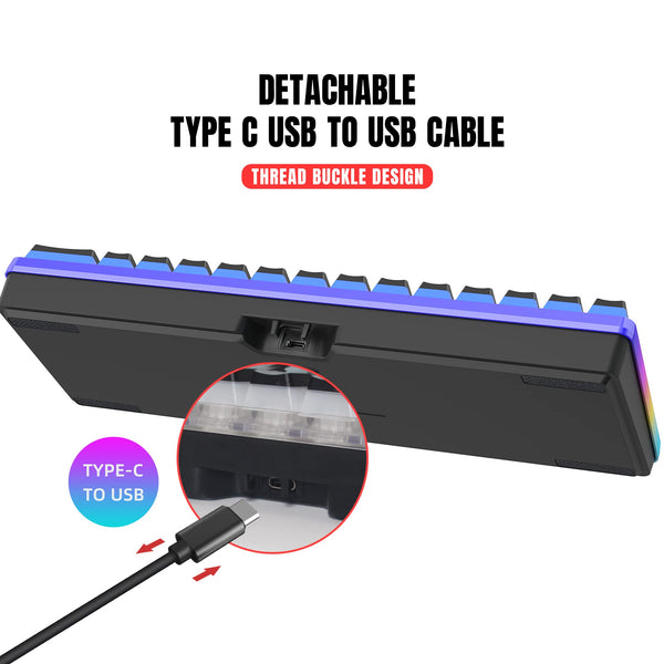 Snpurdiri 60% Wired Mechanical Gaming Keyboard, Mini 61-Key With Red Switches for PC, Windows XP, Win 7, Win 10 (Black-Red)